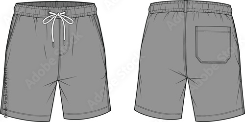 Front and back view technical fashion illustration of men jogger pants with elastic cuffs drawstring waistband and back pocket template for apparel design