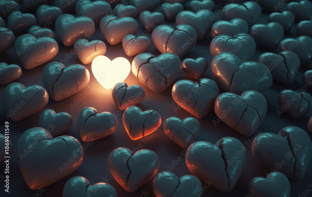 Fototapeta premium Glowing Heart with Broken Hearts 
