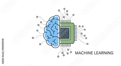 Illustration of a brain and microchip representing machine learning concepts and artificial intelligence