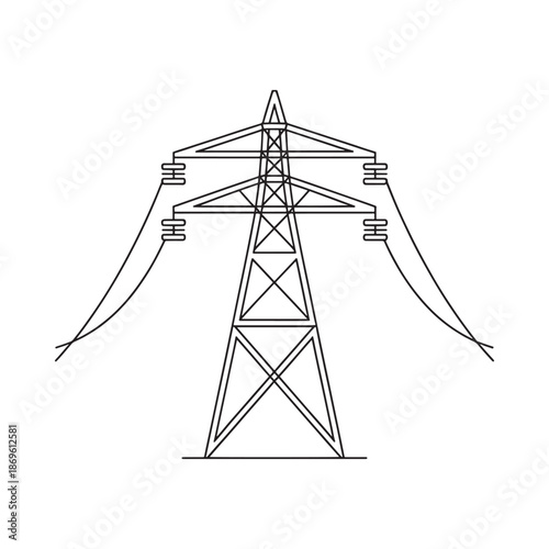 Simple line drawing of a high voltage electricity pylon against a white background