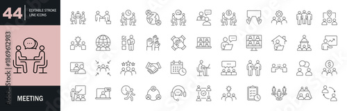 Meeting icon set. Editable line icons. Vector illustration. 