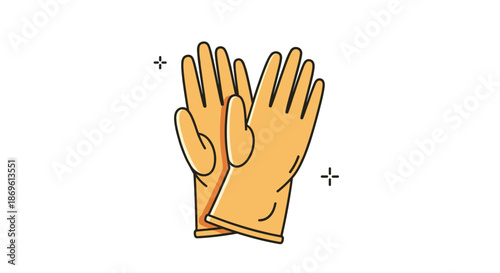 Pair of bright yellow cleaning gloves with sparkling highlights is isolated on a white background symbolizing hygiene protection and efficiency in household chores.