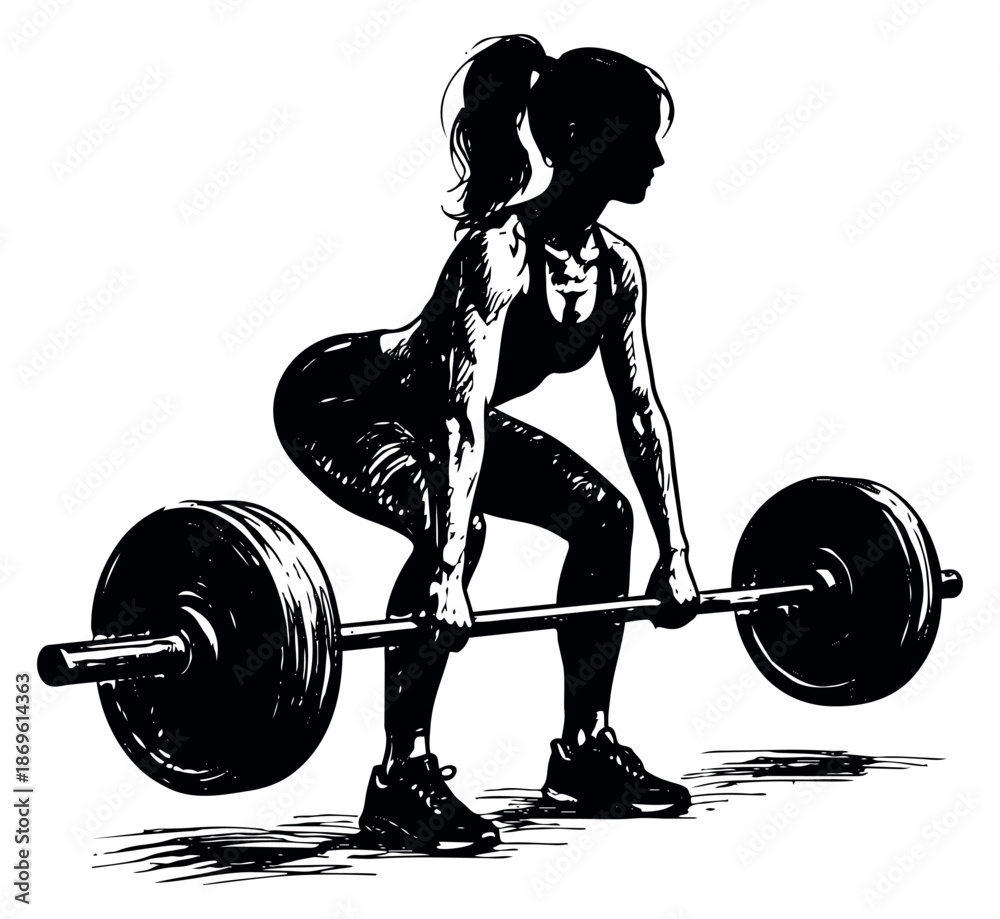 Fototapeta premium Silhouette sketch illustration of a woman depicting a deadlift for fitness training