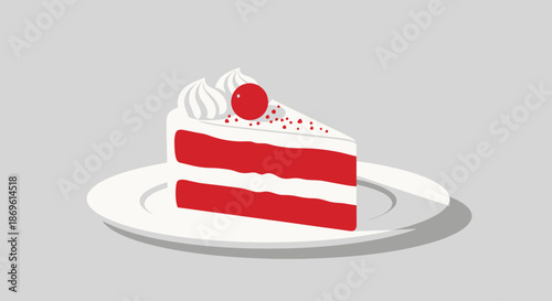 Red Velvet Cake Slice on White Plate.