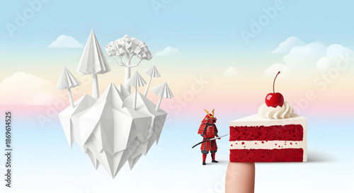 Red Velvet Cake Slice with Cherry Topping.