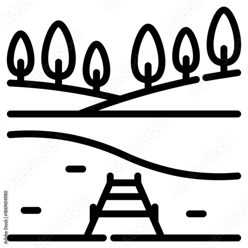 Lake. This is a vector single icon with a dashed line style. It is suitable for various purposes, including website design, mobile app design, and logo design.