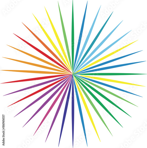 Vibrant multicolor starburst graphic with dynamic rainbow rays