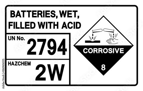 Batteries Wet Filled Whit Acid UN 2794 Symbol Sign, Vector Illustration, Isolate On White Background, Label.EPS10