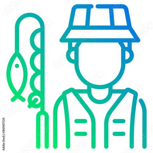 Fisher. This is a vector single icon with a dashed line gradient style. It is suitable for various purposes, including website design, mobile app design, and logo design.