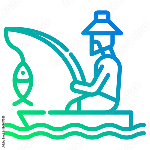 Fisherman. This is a vector single icon with a dashed line gradient style. It is suitable for various purposes, including website design, mobile app design, and logo design.