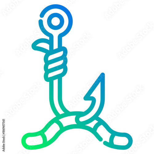 Fishing bait worm. This is a vector single icon with a dashed line gradient style. It is suitable for various purposes, including website design, mobile app design, and logo design.