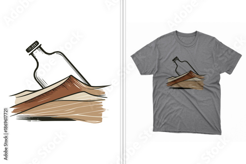 vector graphic of a empty bottle in the sand t shirt design print