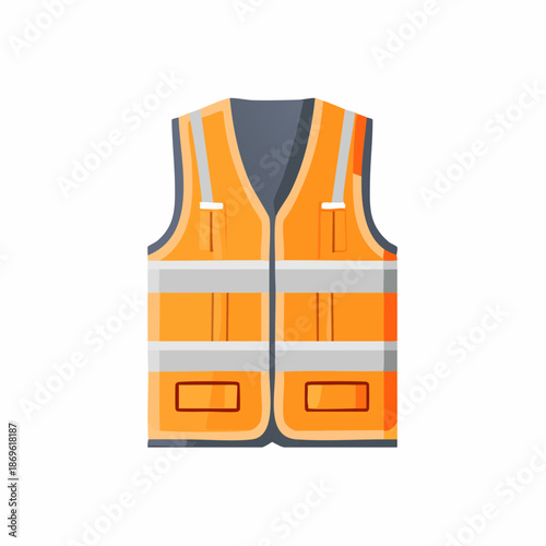 Bright Orange Reflective Safety Vest Illustration - Protective Wear for Construction, Road Work, High Visibility