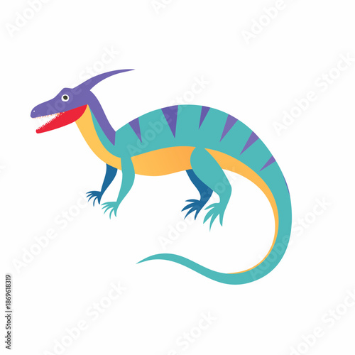 Cartoon Parasaurolophus Stands Tall with Vibrant Colors on White Backdrop Childrens Illustration