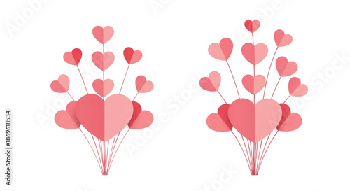Romantic Heart Balloons Bouquet for Valentine's Day Love Greeting Card Design