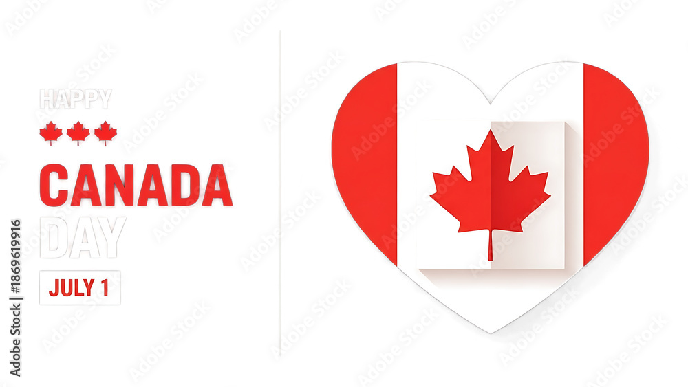 Obraz premium A festive design for happy canada day on july 1 with heart-shaped flag isolated on transparent background
