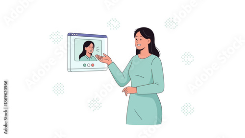 Woman Video Calling, Virtual Meeting, Online Communication, Remote Work Concept