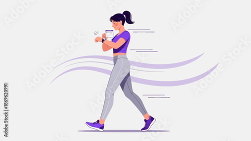Woman Walking with Smartwatch, Fitness Tracker and Healthy Lifestyle Concept