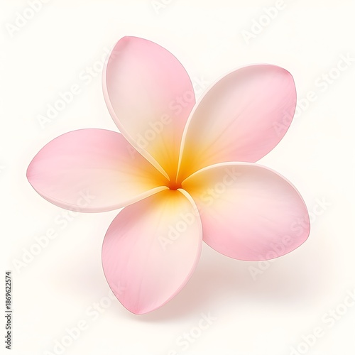 Beautiful pink and yellow plumeria frangipani flower isolated on white background, a tropical exotic blossom perfect for spa, beauty, and summer garden nature themes