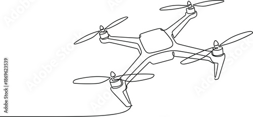 Continuous one line drawing of a drone quadcopter for aerial photography surveillance delivery technology and futuristic innovation,