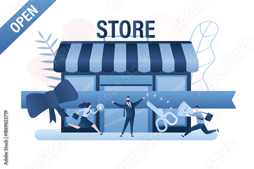 Grand Opening! People Celebrating New Store Launch