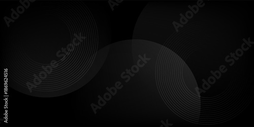 Grey abstract curved wavy lines on black background. Black background with line curve design. Blurred black silk fabric.