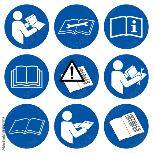 Refer Instruction Manual Booklet Set Symbol Sign,Vector Illustration, Isolated On White Background Label.EPS10