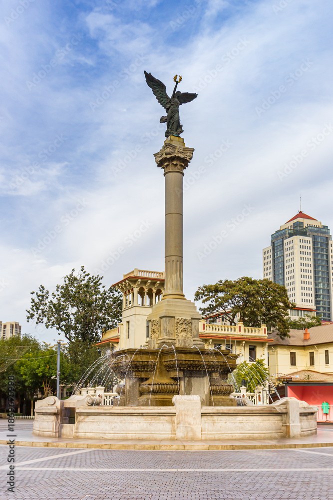 Fototapeta premium Fountain on the Marco Polo Square in the Italian style neighbourhood of Tianjin, China