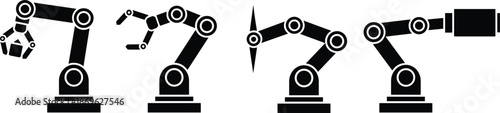 Industrial robotic arm icons for factory automation manufacturing technology mechanical engineering robotics production assembly line and smart industry 4.0,