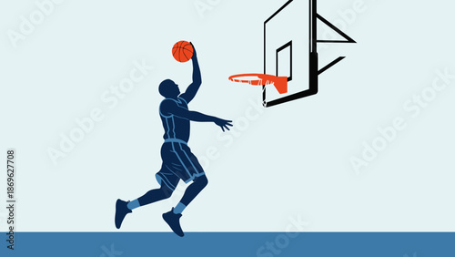 Male Basketball Player Driving to Basket for Shot on Light Blue Studio Background