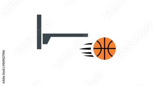 Simple Graphic Illustration of a Basketball Ball Swishing Through the Hoop on a Light Beige Background