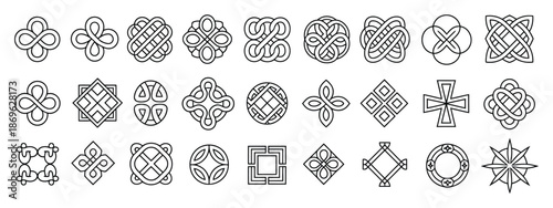 Celtic ornamental corners set, intricate Irish border frames with knotted designs, traditional Celtic decoration, and vector elements for typography