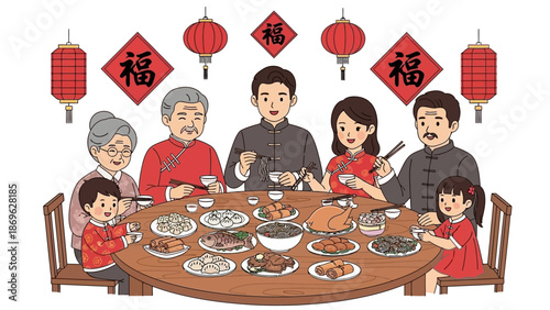Family Gathering Around the Dinner Table During a Cultural Celebration