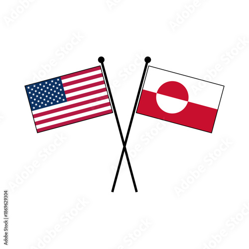 Crossed United States and Greenland Flags Vector Illustration Representing International Relations, Diplomatic Partnership, Political Cooperation and Global Geopolitical Connection on White Background