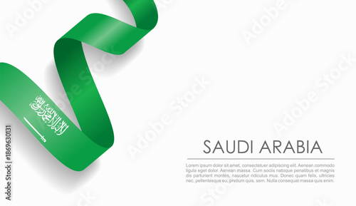 Saudi Arabian flag wavy ribbon, symbolizing national pride, ideal for patriotic or cultural design themes. Vector illustration.