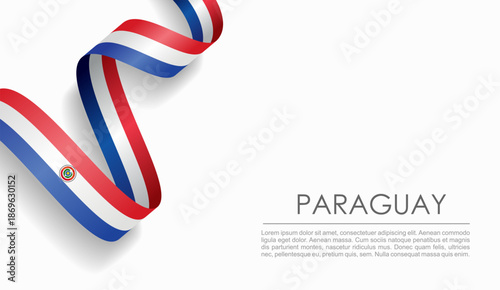 Paraguayan flag wavy ribbon, symbolizing national pride, ideal for patriotic or cultural design themes. Vector illustration.