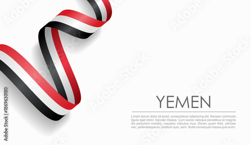 Yemeni flag wavy ribbon, symbolizing national pride, ideal for patriotic or cultural design themes. Vector illustration.