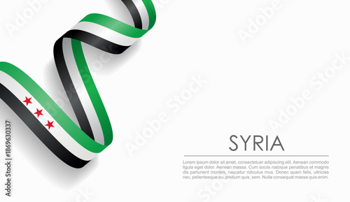 Syrian flag wavy ribbon, symbolizing national pride, ideal for patriotic or cultural design themes. Vector illustration.
