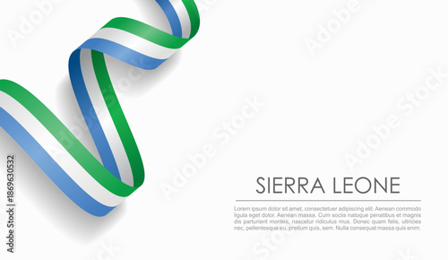 Sierra Leone flag wavy ribbon, symbolizing national pride, ideal for patriotic or cultural design themes. Vector illustration.