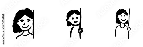 Person Peeking Around Corner Line Icon Set In Doodle Style. Curiosity, Playfulness, And Exploration Outline Sketch Collection. Hand Drawn Isolated Vector Illustration