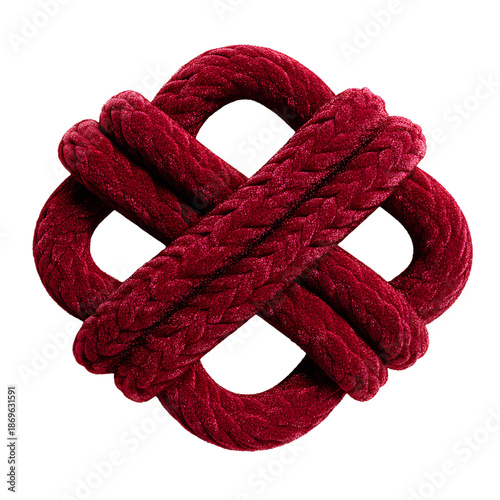 Red intricate braided velvet knot, Luxurious decorative fabric rope design