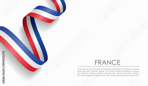 French flag wavy ribbon, ideal for patriotic or cultural design themes. Vector illustration.