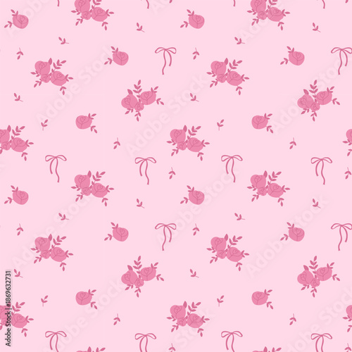 Seamless pink pattern with rose flowers. Vector floral background