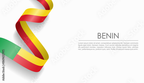 Benin flag wavy ribbon, symbolizing national pride, ideal for patriotic or cultural design themes. Vector illustration.