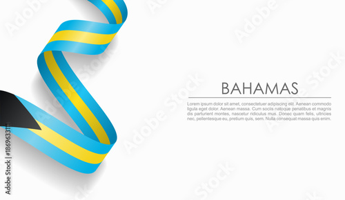 Bahamian flag wavy ribbon, symbolizing national pride, ideal for patriotic or cultural design themes. Vector illustration.