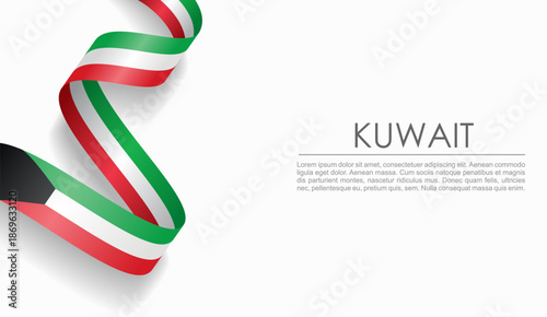 Kuwaiti flag wavy ribbon, symbolizing national pride, ideal for patriotic or cultural design themes. Vector illustration.