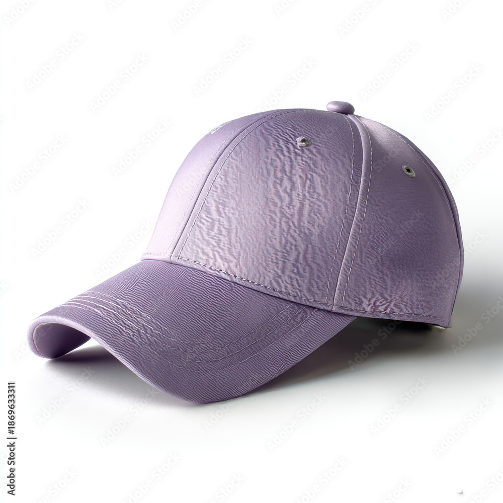 Fototapeta premium Textured lavender baseball cap with a structured crown, isolated on transparent background