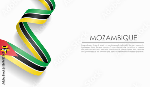 Mozambican flag wavy ribbon, symbolizing national pride, ideal for patriotic or cultural design themes. Vector illustration.