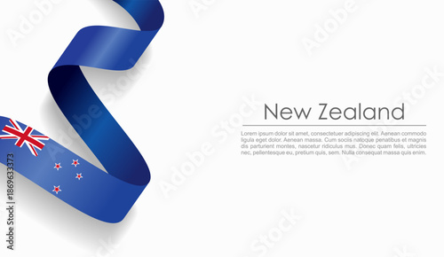 New Zealand flag wavy ribbon, symbolizing national pride, ideal for patriotic or cultural design themes. Vector illustration.