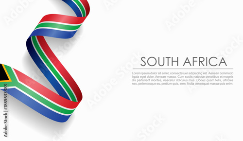 South African flag wavy ribbon, symbolizing national pride, ideal for patriotic or cultural design themes. Vector illustration.